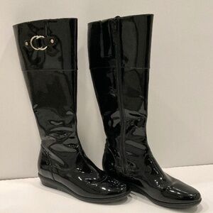 COLE HAAN NIKE-AIR Melanie  Black Patent Waterproof Boots Size 7.5